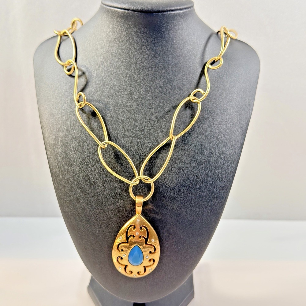 Brighton Necklace Versailles Jupiter Gold Tone Blue Crystal Pendant 25"